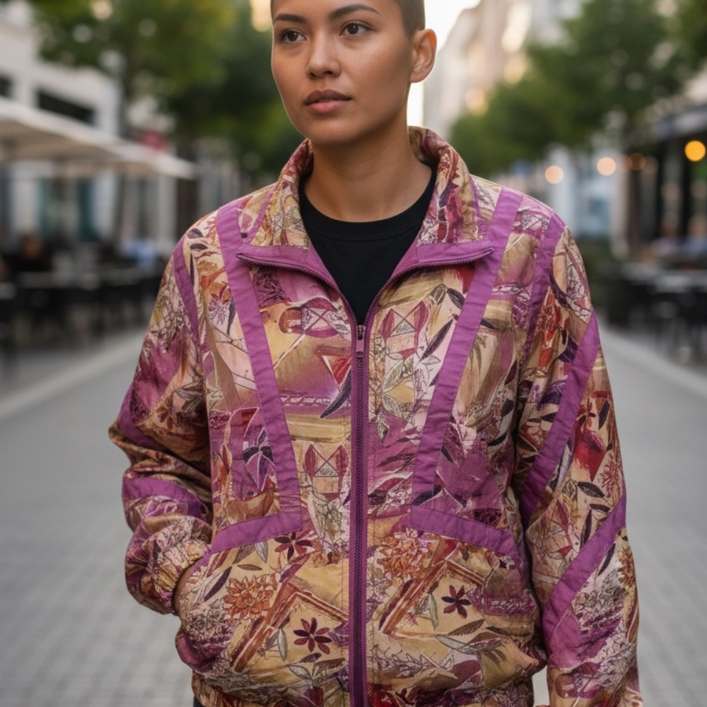 Vintage Donna‎ Toran Abstract 100% Silk Track Jacket Multicolored Small